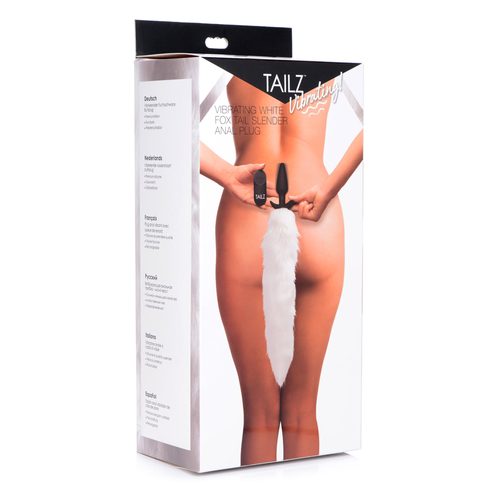 Tailz Vibrating White Fox Tail Slender Anal Plug | 848518034441 | Available at EroticWarehouse.com