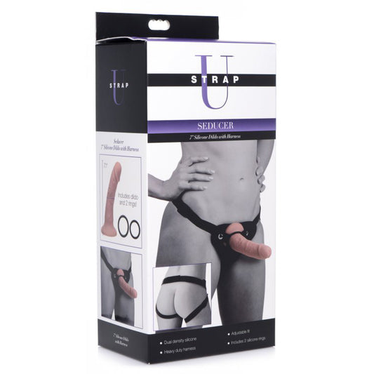Strap U Seducer 7'' Silicone Dildo With Harness | 848518037282 | Available at EroticWarehouse.com