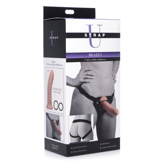 Strap U Brazen 8'' Silicone Dildo With Harness | 848518037299 | Available at EroticWarehouse.com