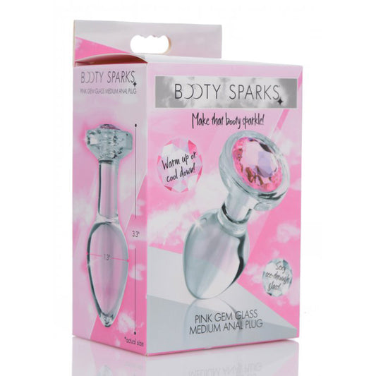 Booty Sparks Pink Gem Glass Anal Plug Medium | 848518037350 | Available at EroticWarehouse.com