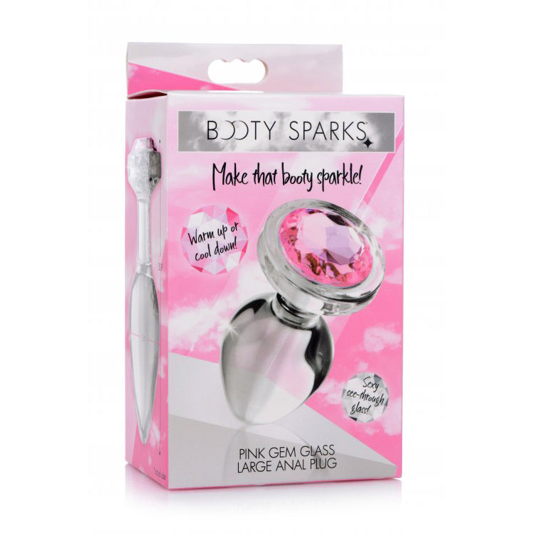 Booty Sparks Pink Gem Glass Anal Plug Large | 848518037367 | Available at EroticWarehouse.com