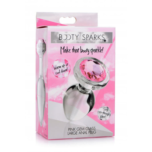Booty Sparks Pink Gem Glass Anal Plug Large | 848518037367 | Available at EroticWarehouse.com