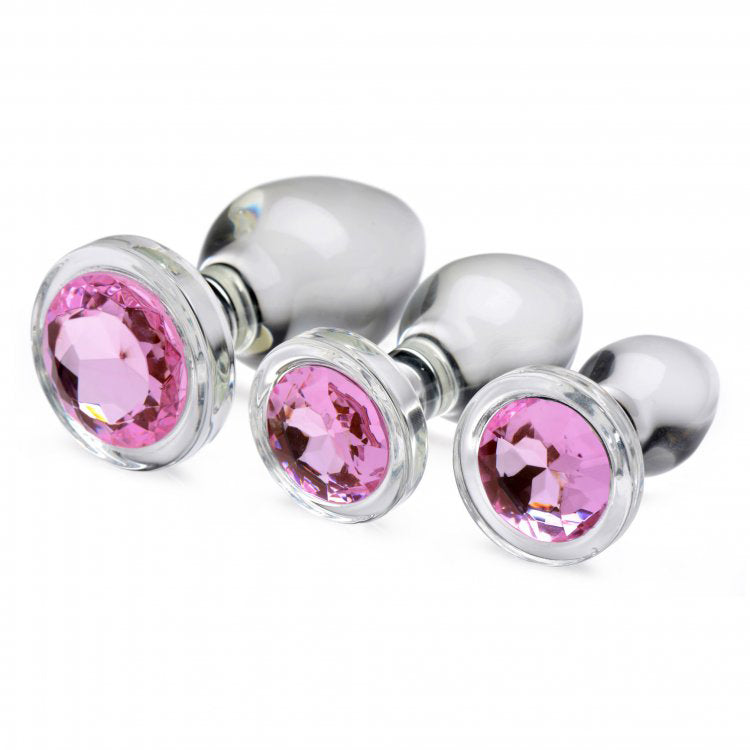 Booty Sparks Pink Gem Glass Anal Plug Set | 848518037374 | Available at EroticWarehouse.com