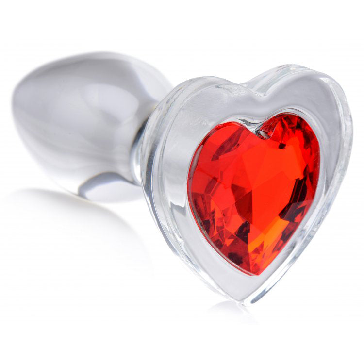 Booty Sparks Red Heart Gem Glass Anal Plug Small | 848518037381 | Available at EroticWarehouse.com