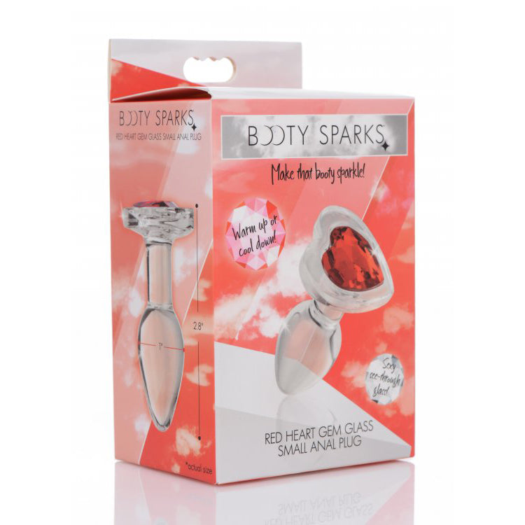 Booty Sparks Red Heart Gem Glass Anal Plug Small | 848518037381 | Available at EroticWarehouse.com