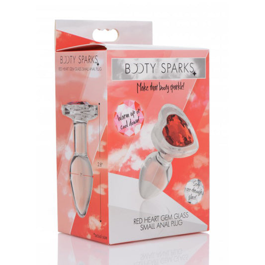 Booty Sparks Red Heart Gem Glass Anal Plug Small | 848518037381 | Available at EroticWarehouse.com