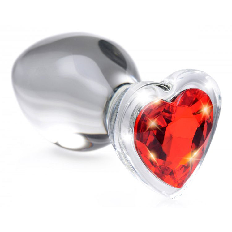 Booty Sparks Red Heart Gem Glass Anal Plug Medium | 848518037398 | Available at EroticWarehouse.com