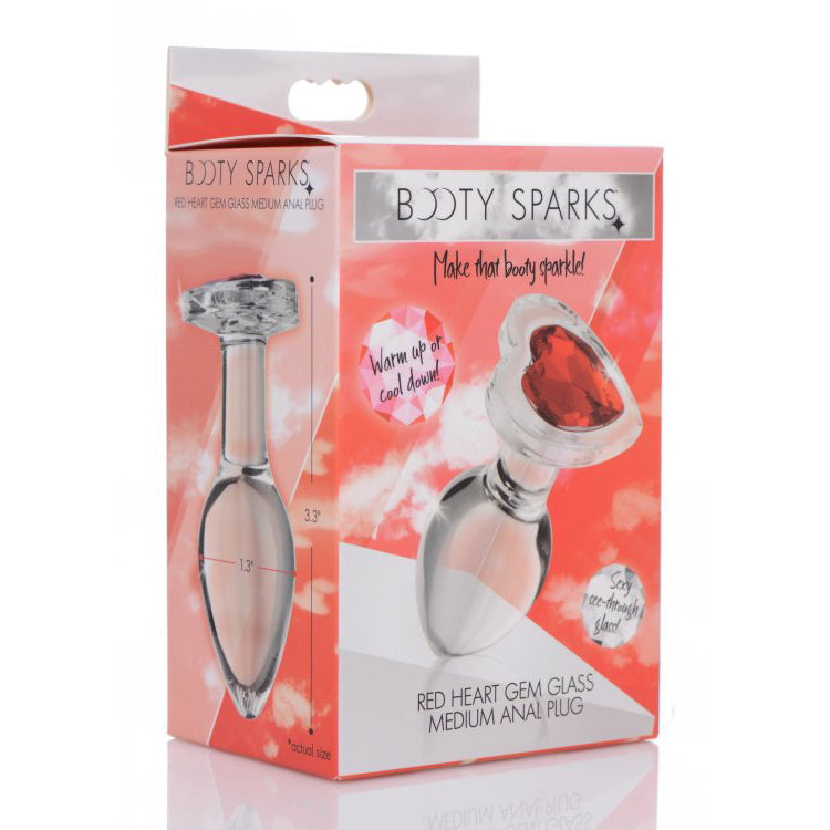 Booty Sparks Red Heart Gem Glass Anal Plug Medium | 848518037398 | Available at EroticWarehouse.com