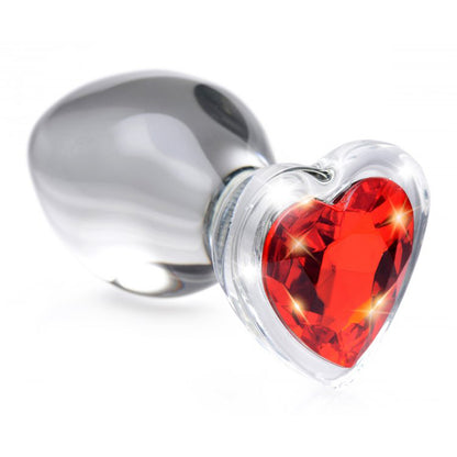 Booty Sparks Red Heart Gem Glass Anal Plug Large | 848518037404 | Available at EroticWarehouse.com