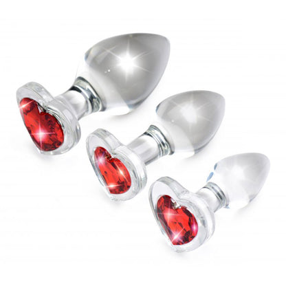 Booty Sparks Red Heart Gem Glass Anal Plug Set | 848518037411 | Available at EroticWarehouse.com