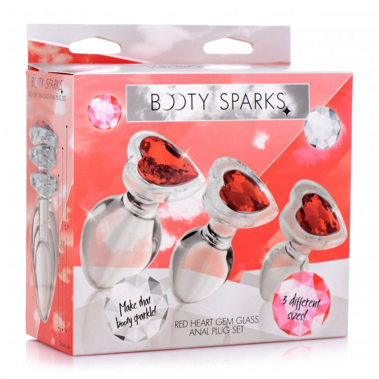 Booty Sparks Red Heart Gem Glass Anal Plug Set | 848518037411 | Available at EroticWarehouse.com