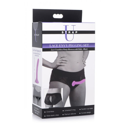 Strap U Lace Envy Pegging Set Black/Black | 848518037541 | Available at EroticWarehouse.com