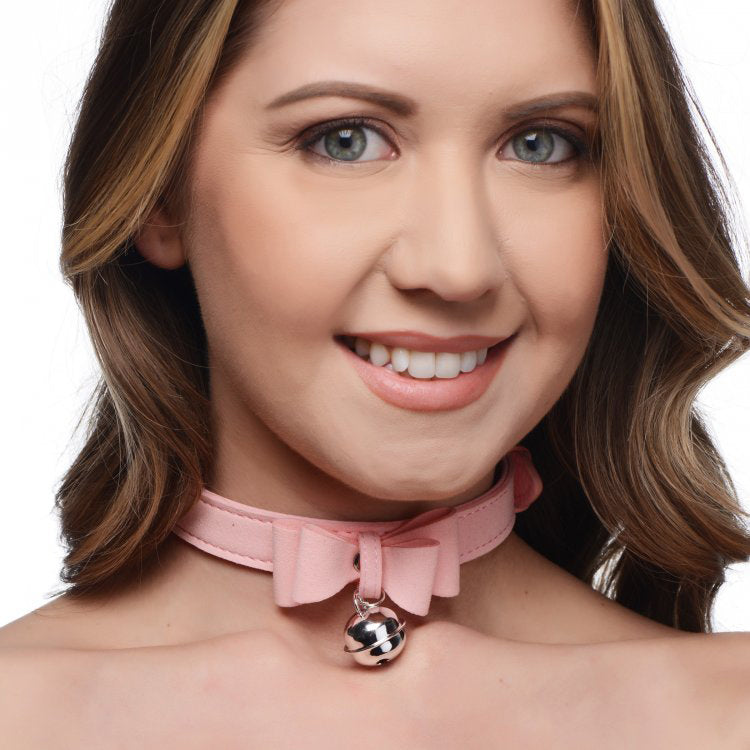 Master Series Golden Kitty Cat Bell Collar Pink/Silver | 848518037589 | Available at EroticWarehouse.com