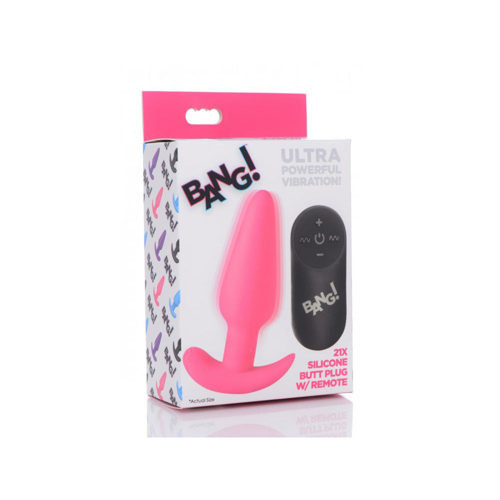 Bang! 21X Vibrating Silicone Butt Plug W/ Remote Control Pink | 848518039705 | Available at EroticWarehouse.com