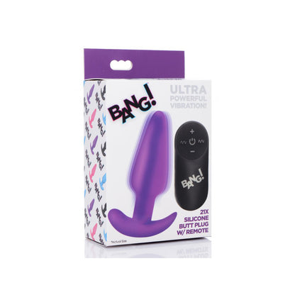 Bang! 21X Vibrating Silicone Butt Plug W/ Remote Control Purple | 848518039712 | Available at EroticWarehouse.com
