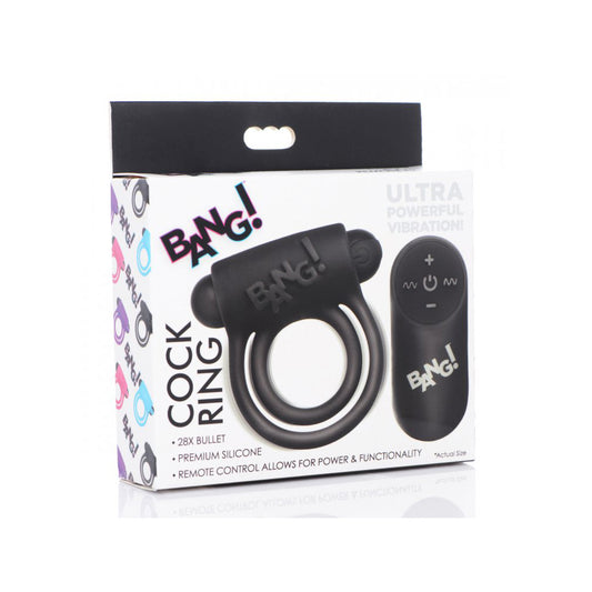 Bang! Silicone Cock Ring & Bullet W/ Remote Control Black | 848518039828 | Available at EroticWarehouse.com
