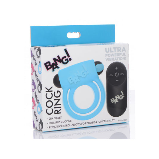 Bang! Silicone Cock Ring & Bullet W/ Remote Control Blue | 848518039835 | Available at EroticWarehouse.com