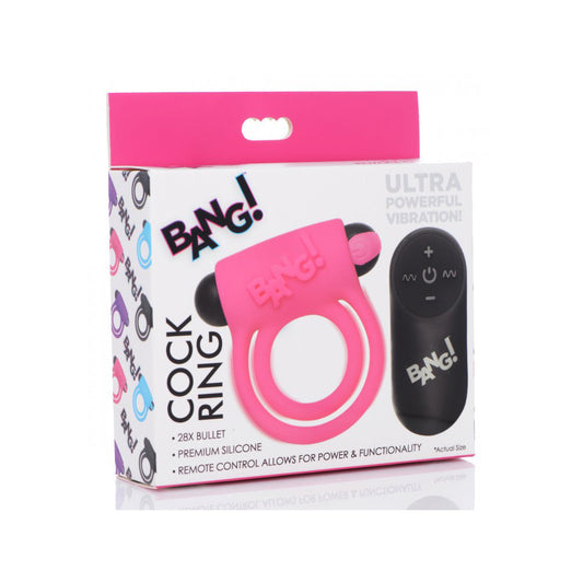 Bang! Silicone Cock Ring & Bullet W/ Remote Control Pink | 848518039842 | Available at EroticWarehouse.com