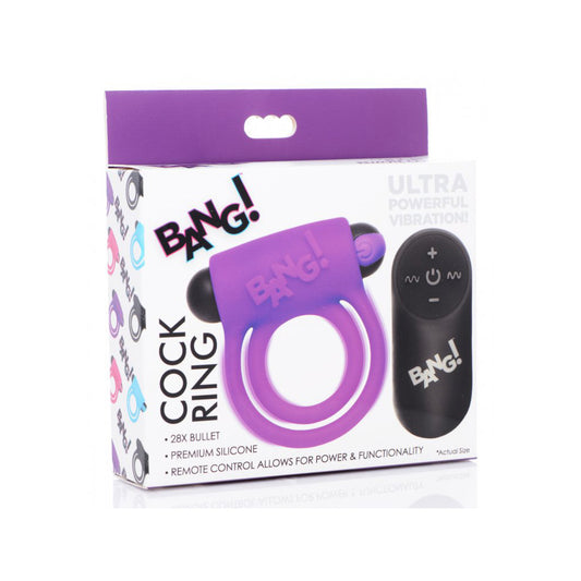 Bang! Silicone Cock Ring & Bullet W/ Remote Control Purple | 848518039859 | Available at EroticWarehouse.com