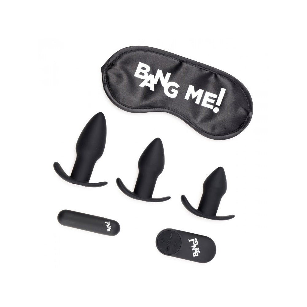 Bang! Backdoor Adventure 3Pc Butt Plug Set, Bullet, & Blindfold Kit Black | 848518039934 | Available at EroticWarehouse.com