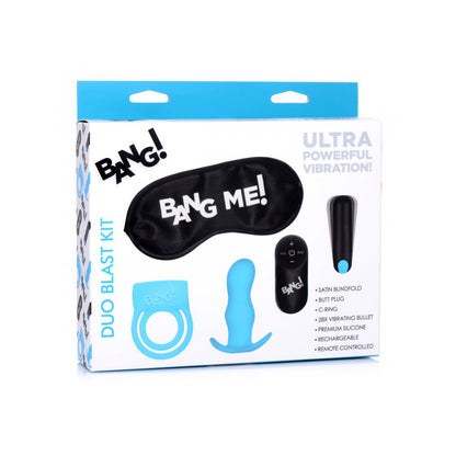 Bang! Duo Blast C-Ring, Butt Plug, Bullet, & Blindfold Kit Blue | 848518039941 | Available at EroticWarehouse.com