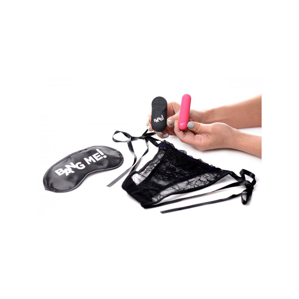 Bang! Power Panty Lace Panties, Bullet, & Blindfold Kit Pink | 848518039958 | Available at EroticWarehouse.com