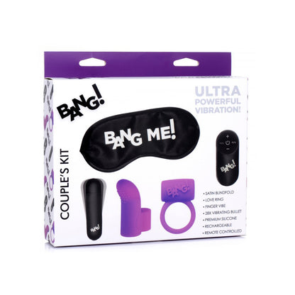 Bang! Couple's Love Ring, Finger Vibe, Bullet, & Blindfold Kit Purple | 848518039965 | Available at EroticWarehouse.com