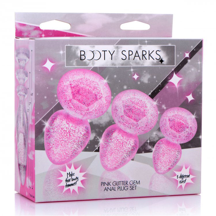 Booty Sparks Glitter Gem Anal Plug Set Pink | 848518040015 | Available at EroticWarehouse.com