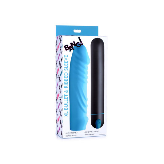 Bang! Xl Bullet & Ribbed Silicone Sleeve Blue | 848518042156 | Available at EroticWarehouse.com