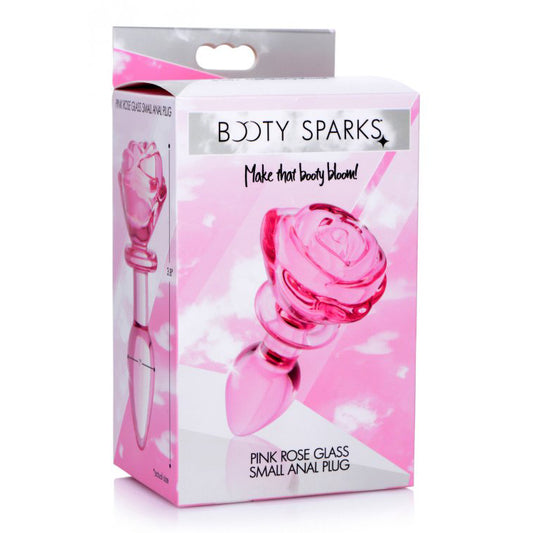 Booty Sparks Pink Rose Glass Small Anal Plug | 848518042385 | Available at EroticWarehouse.com
