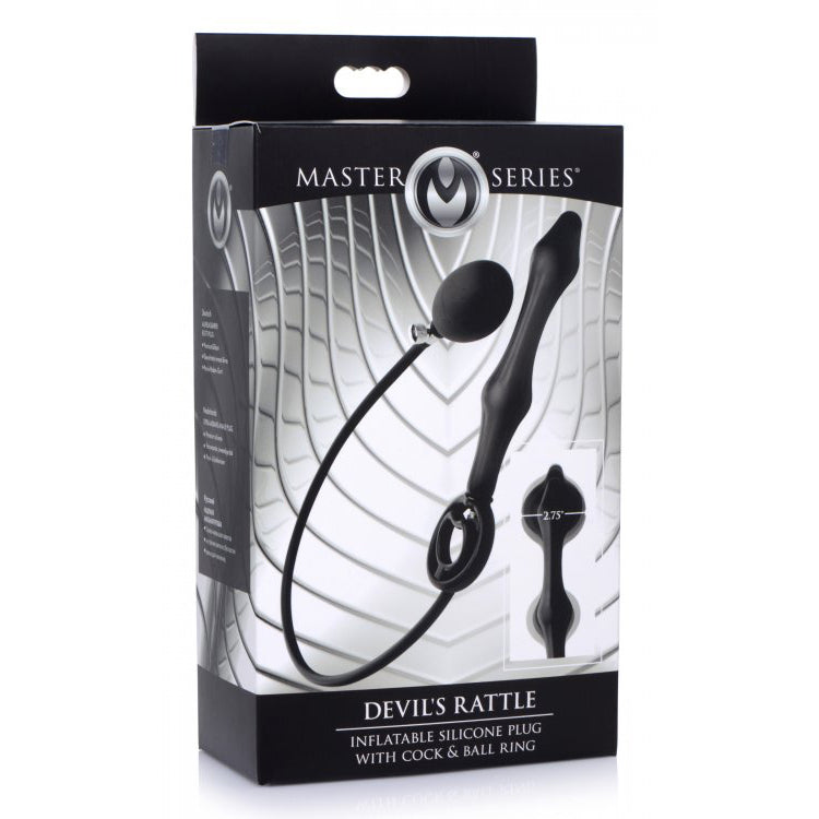 Master Series Devils Rattle Inflatable Silicone Anal Plug With Cock And Ball Ring | 848518042590 | Available at EroticWarehouse.com