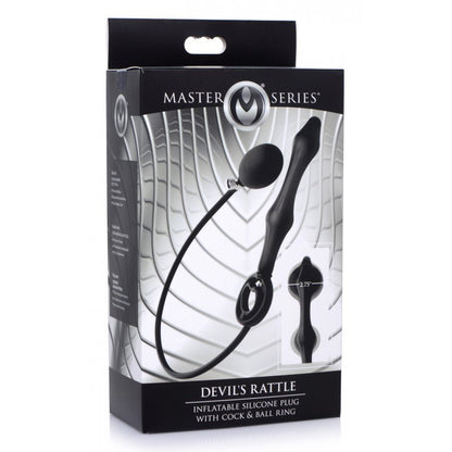 Master Series Devils Rattle Inflatable Silicone Anal Plug With Cock And Ball Ring | 848518042590 | Available at EroticWarehouse.com