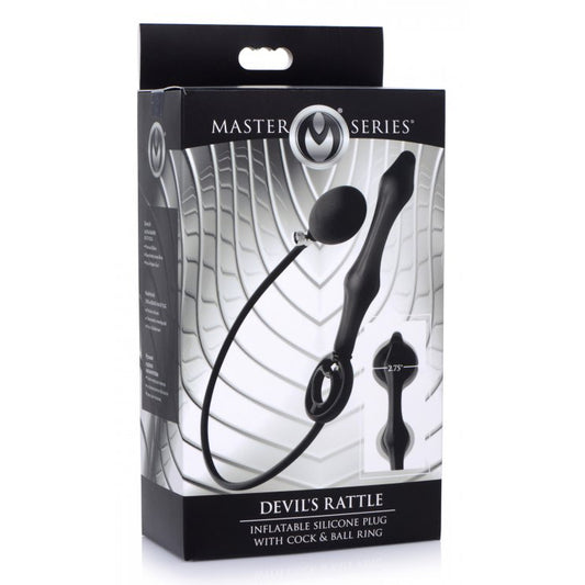 Master Series Devils Rattle Inflatable Silicone Anal Plug With Cock And Ball Ring | 848518042590 | Available at EroticWarehouse.com