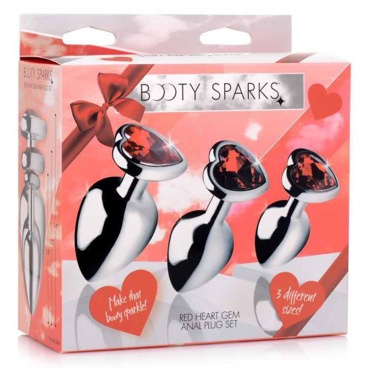 Booty Sparks Red Heart Gem Anal Plug Set | 848518042927 | Available at EroticWarehouse.com