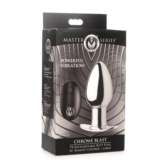 Master Series Chrome Blast 7X Rechargeable Butt Plug W/ Remote Control Large | 848518045959 | Available at EroticWarehouse.com