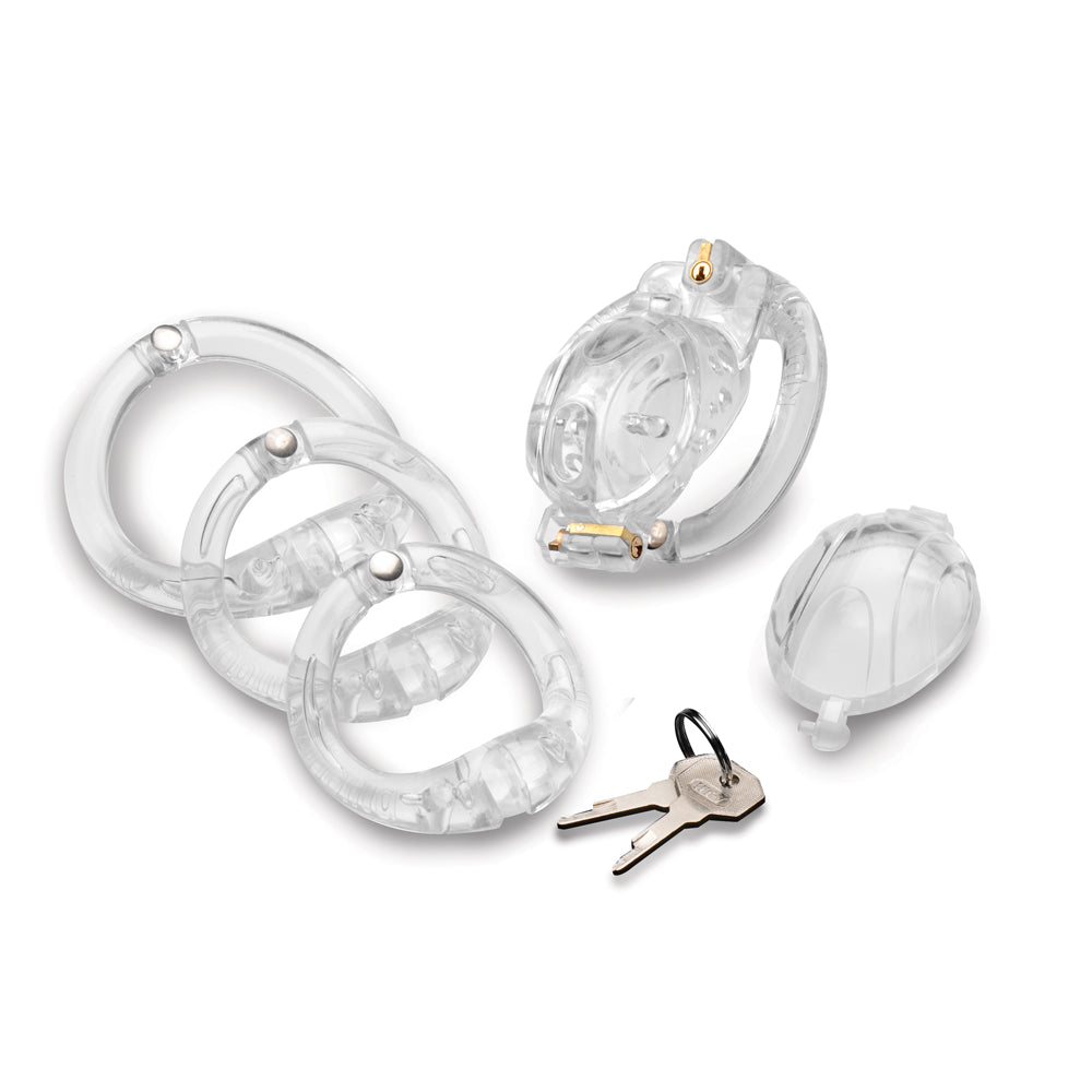 Master Series Ms Custom Lockdown Locking Customizable Chastity Cage Clear | 848518046314 | Available at EroticWarehouse.com