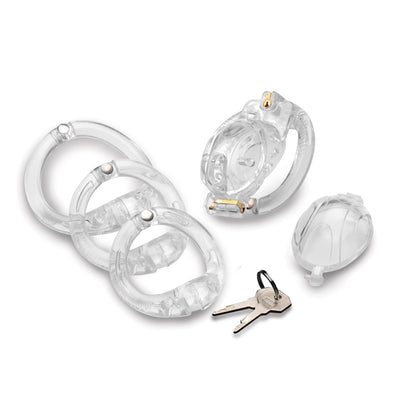 Master Series Ms Custom Lockdown Locking Customizable Chastity Cage Clear | 848518046314 | Available at EroticWarehouse.com