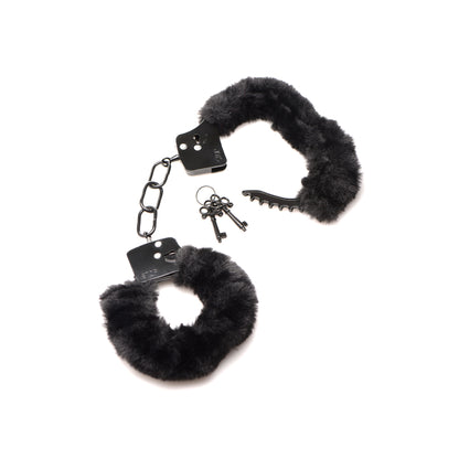 Master Series Cuffed In Fur Furry Handcuffs Black | 848518046864 | Available at EroticWarehouse.com