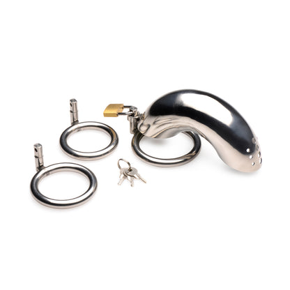 Master Series Locking Stainless Steel Chastity Cage W/ 3 Rings | 848518046925 | Available at EroticWarehouse.com