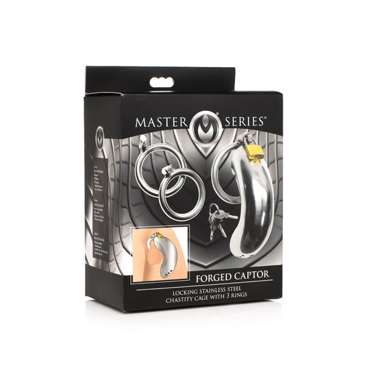 Master Series Locking Stainless Steel Chastity Cage W/ 3 Rings | 848518046925 | Available at EroticWarehouse.com