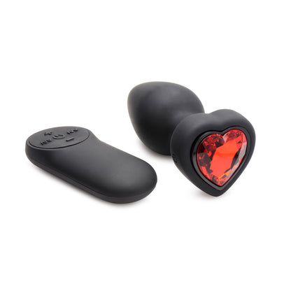 Booty Sparks 28X Silicone Vibrating Red Heart Anal Plug W/ Remote Small | 848518047526 | Available at EroticWarehouse.com