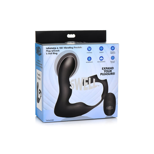 Swell Inflatable & 10X Vibrating Prostate Plug W/ Cock & Ball Ring & Remote | 848518047557 | Available at EroticWarehouse.com