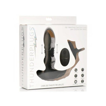Thunder Plugs 10X Thrusting Silicone Vibrator W/ Cock & Ball Strap & Remote | 848518047564 | Available at EroticWarehouse.com