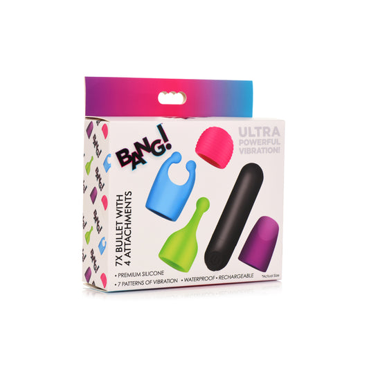 Bang! Rechargeable Bullet W/ 4 Attachments | 848518048035 | Available at EroticWarehouse.com