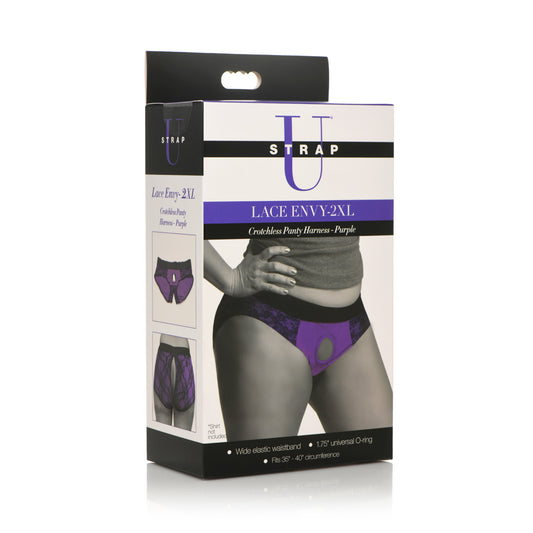Strap U Lace Envy 2Xl Crotchless Panty Harness Purple | 848518048141 | Available at EroticWarehouse.com