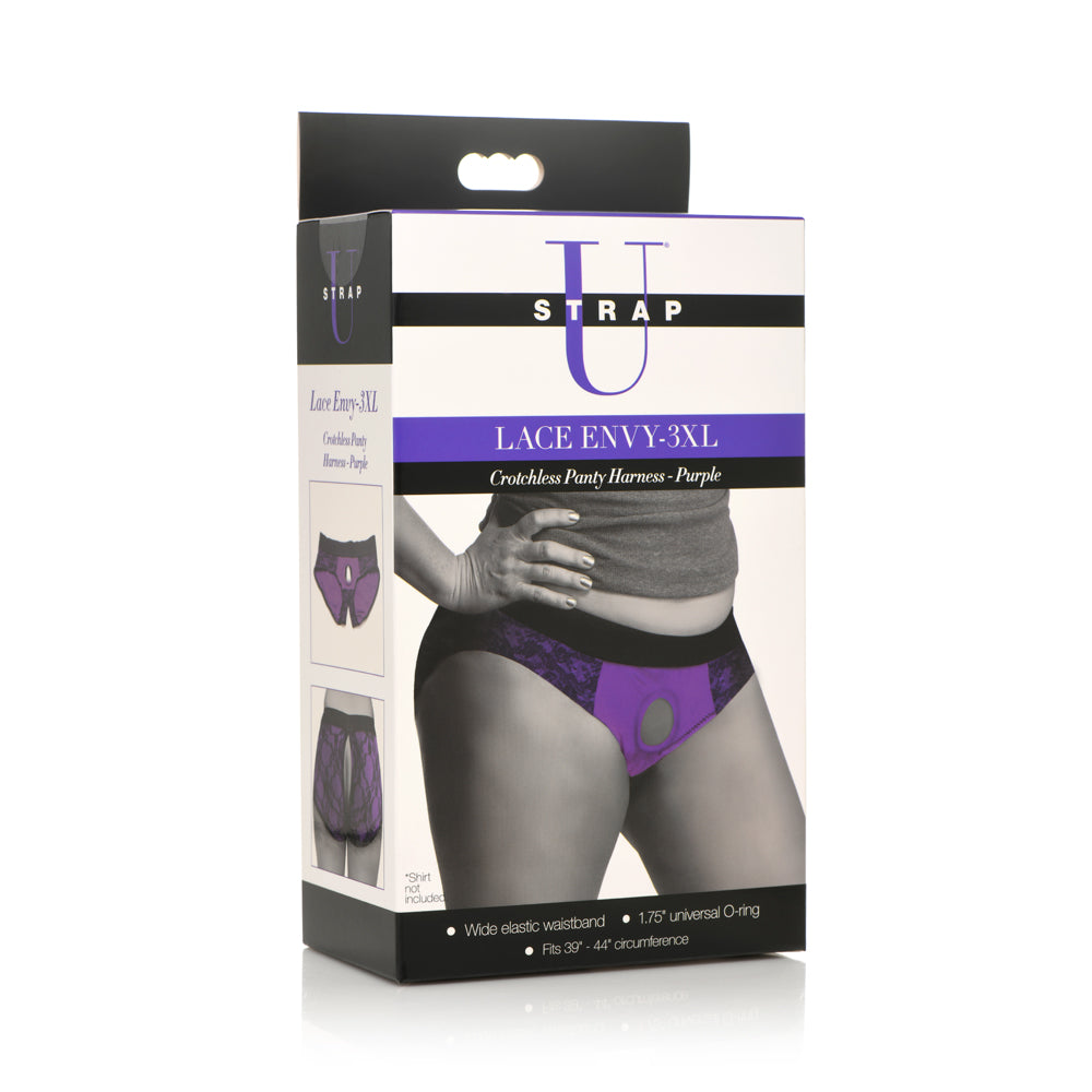 Strap U Lace Envy 3Xl Crotchless Panty Harness Purple | 848518048158 | Available at EroticWarehouse.com