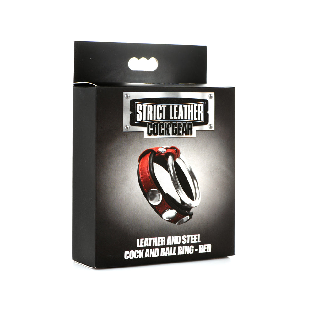 Strict Leather Cock Gear Leather And Steel Cock & Ball Ring Red | 848518048448 | Available at EroticWarehouse.com