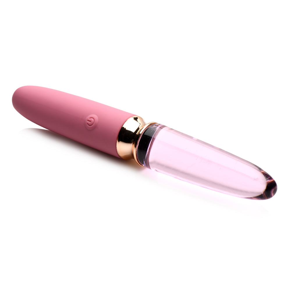 Prisms Vibra-Glass 10X Rose Dual Ended Smooth Silicone/Glass Vibrator | 848518048530 | Available at EroticWarehouse.com