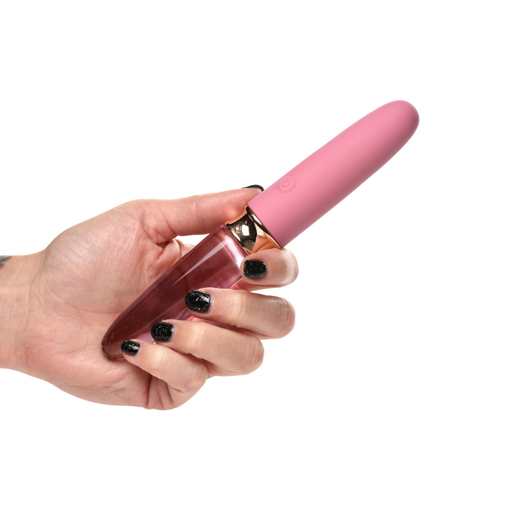 Prisms Vibra-Glass 10X Rose Dual Ended Smooth Silicone/Glass Vibrator | 848518048530 | Available at EroticWarehouse.com