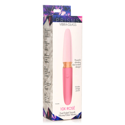 Prisms Vibra-Glass 10X Rose Dual Ended Smooth Silicone/Glass Vibrator | 848518048530 | Available at EroticWarehouse.com